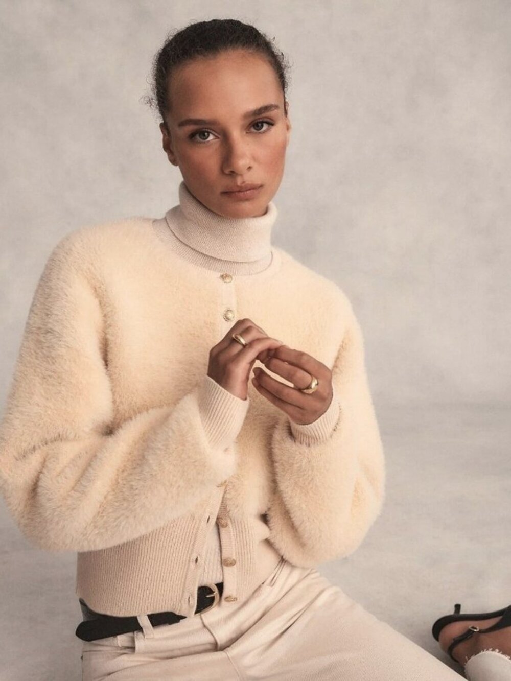 NWT J.Crew Fitted-waist Cardigan in Aged Sand Fuzzy Yarn Sweater S